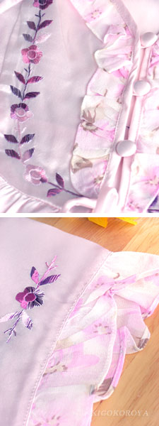 Cute！花シフォン＆花刺繍 １９匁絹ネグリジェ（ピンク）
