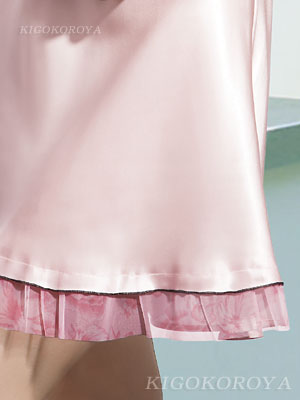 襟花刺繍レース　ネグリジェ（ピンク）裾