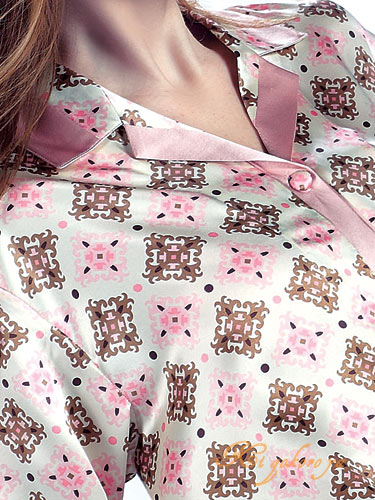 レディースシルクパジャマ 絹100 長袖 ピンク オシャレ柄