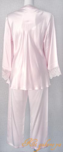 婦人　１９匁絹　シルクパジャマ（長袖/ピンク）