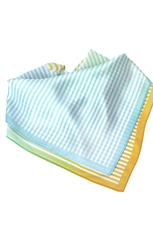 プチシルクスカーフ 絹100％ ストライプ靴柄　青黄色