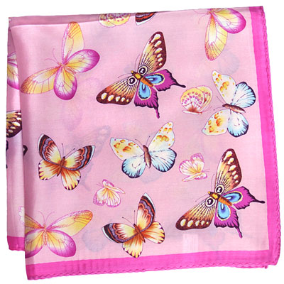 スカーフ　シルク100%　蝶々　ピンク