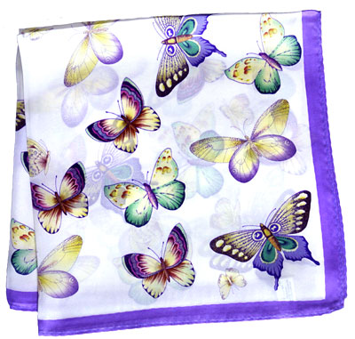 スカーフ　シルク100%　蝶々　ホワイト