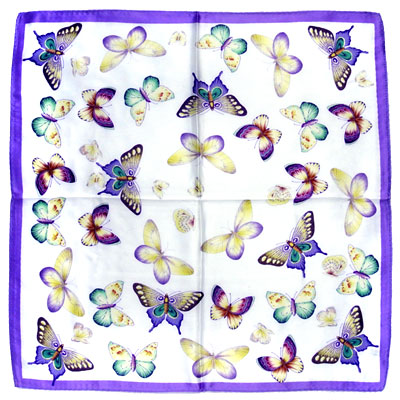 スカーフ　シルク100%　蝶々　白色